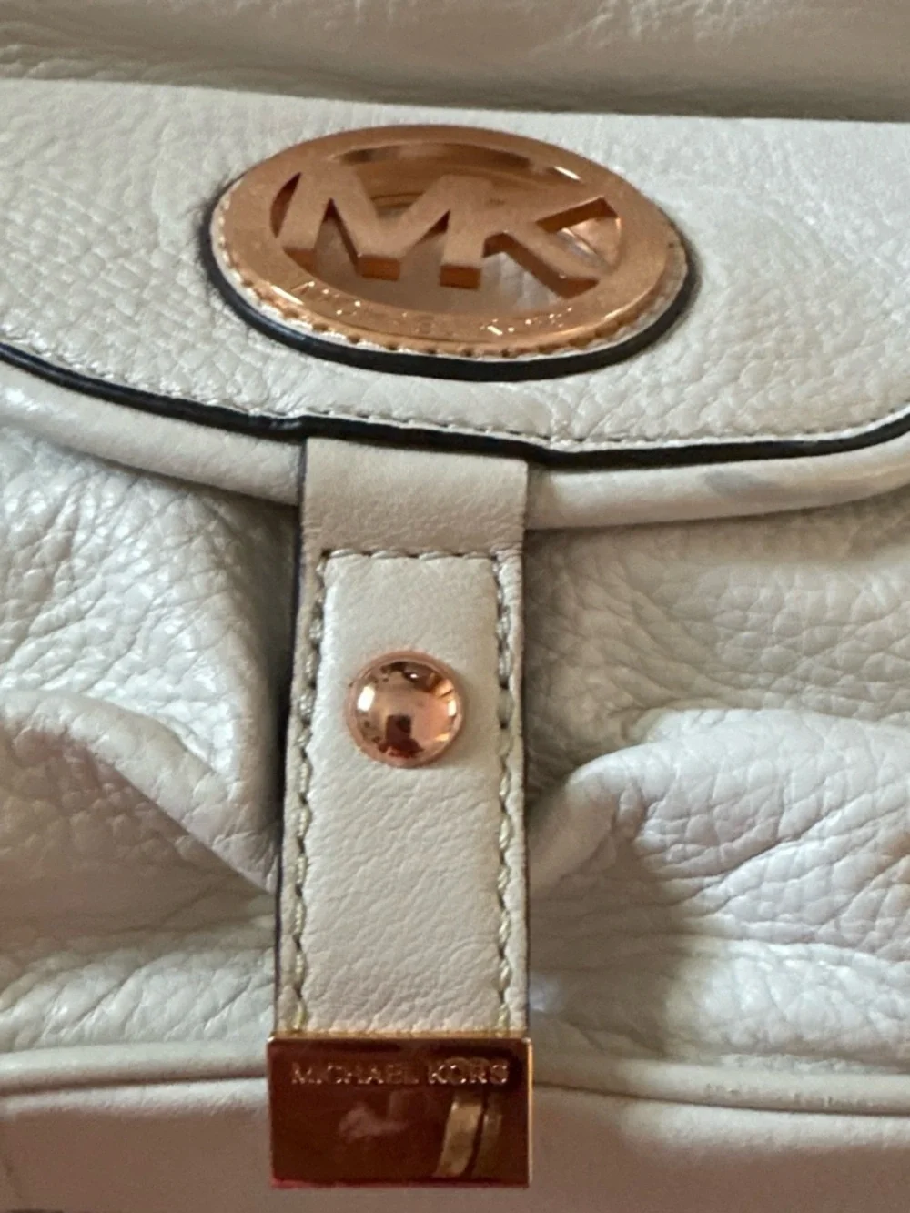 Michael Kors White Leather Shoulder Bag with Rose Gold Logo